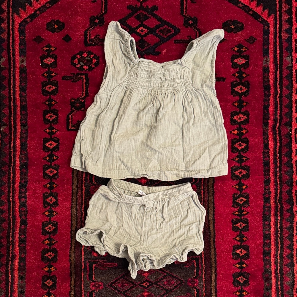 Kids Sleeveless Top and Shorts Set - Sage Green